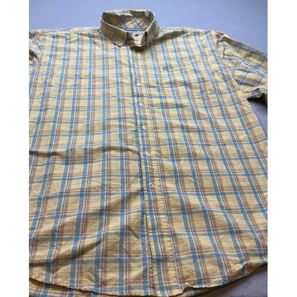 Cinch Plaid Button Down Shirt Yellow‎ Blue Cotton XXL Long Sleeve Western